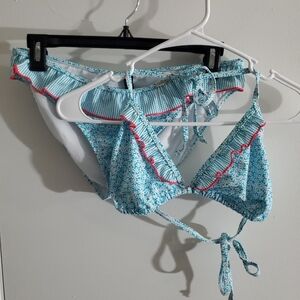 U.S. Polo Assn. Light Blue Floral Trim Bikini Top